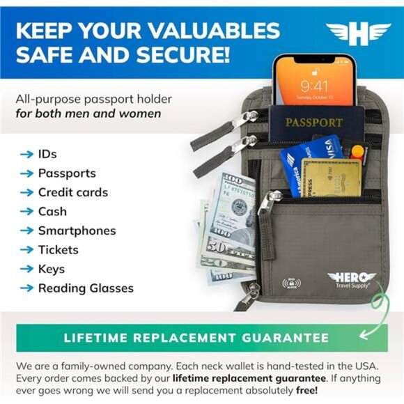 Neck Wallet – RFID Blocking Passport Holder – Easy to Conceal Travel Pouch - Picture 2 of 7